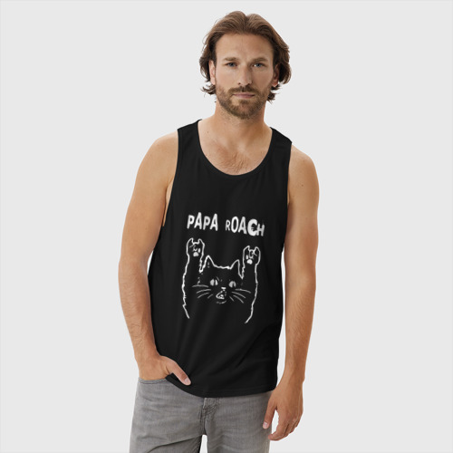 Мужская майка хлопок Papa Roach Рок кот, цвет черный - фото 3