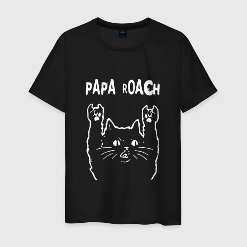 Мужская футболка из хлопка с принтом Papa Roach Рок кот, вид спереди №1
