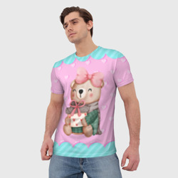 Мужская футболка 3D Мишка с подарками день влюбленных - фото 2