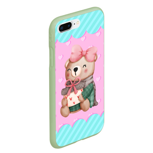 Чехол для iPhone 7Plus/8 Plus матовый Мишка с подарками день влюбленных, цвет салатовый - фото 3
