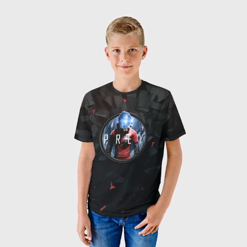 Детская футболка 3D с принтом Black logo prey, фото на моделе #1