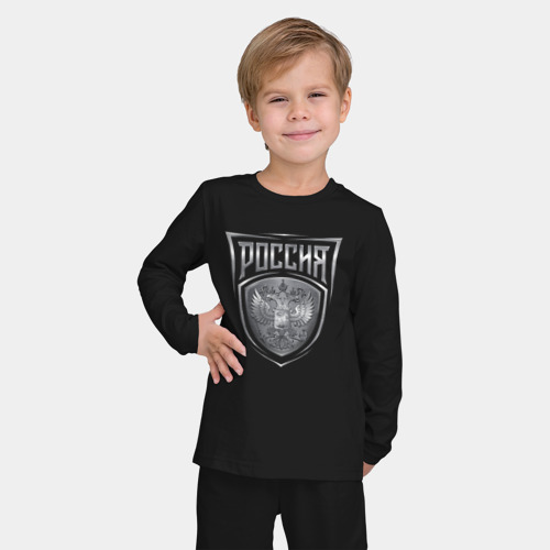 Детская пижама с лонгсливом хлопок Россия металлический герб, цвет черный - фото 3