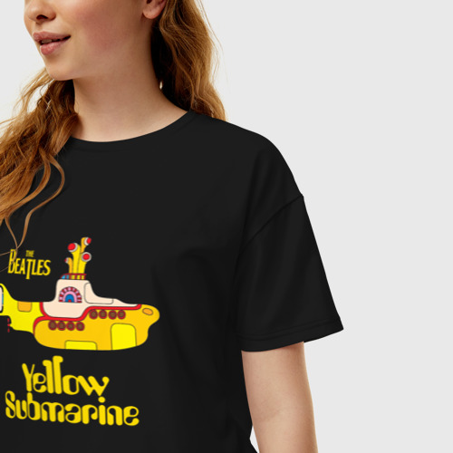 Женская футболка хлопок Oversize On a Yellow Submarine, цвет черный - фото 3