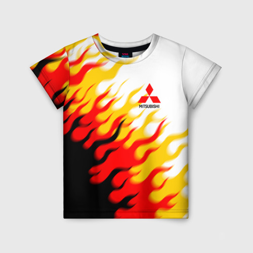 Детская футболка 3D с принтом Mitsubishi трехступенчатый огонь, вид спереди #2