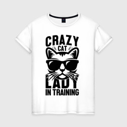 Женская футболка хлопок Cумасшедшая кошатница на тренировке