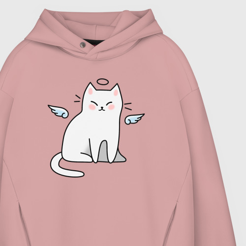 Мужское худи Oversize хлопок Котик ангел cat angel, цвет пыльно-розовый - фото 4