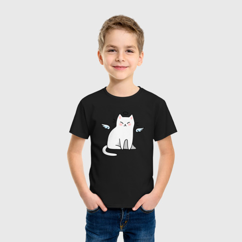 Детская футболка хлопок Котик ангел cat angel, цвет черный - фото 3