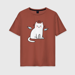 Женская футболка хлопок Oversize Котик ангел cat angel