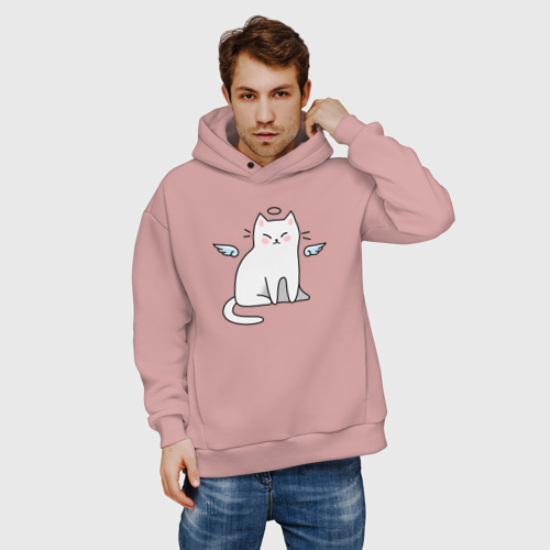 Мужское худи Oversize хлопок Котик ангел cat angel, цвет пыльно-розовый - фото 3