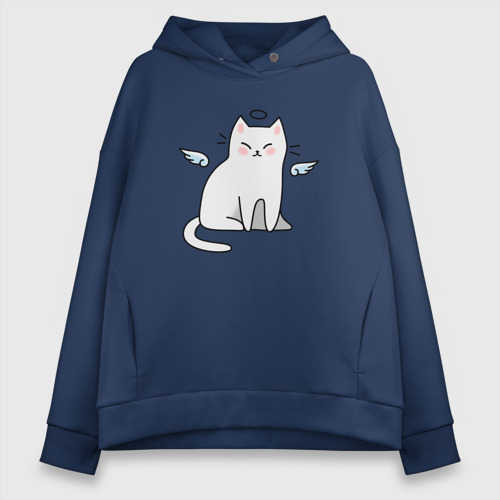 Женское худи Oversize хлопок Котик ангел cat angel, цвет темно-синий