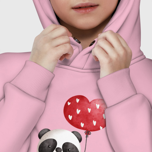 Детское худи Oversize хлопок Панда с шариком в виде сердца, цвет светло-розовый - фото 7