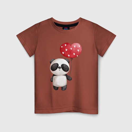 Детская футболка хлопок Панда с шариком в виде сердца, цвет кирпичный