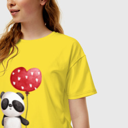 Женская футболка хлопок Oversize Панда с шариком в виде сердца - фото 2