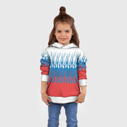 Толстовка с принтом Флаг России пламя для ребенка, вид на модели спереди №3. Цвет основы: белый