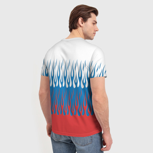 Мужская футболка 3D с принтом Флаг России (пламя), вид сзади #2