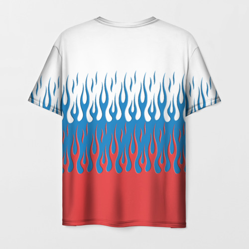 Мужская футболка 3D с принтом Флаг России (пламя), вид сзади #1