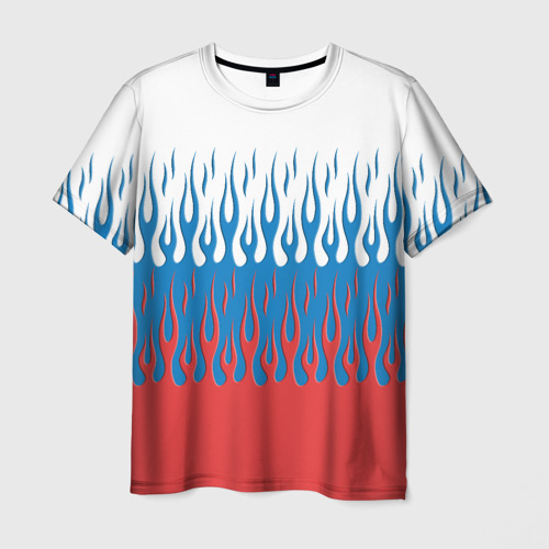 Мужская футболка 3D с принтом Флаг России (пламя), вид спереди #2