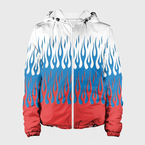 Женская куртка 3D Флаг России пламя, цвет белый