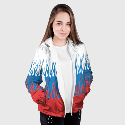 Женская куртка 3D Флаг России пламя, цвет белый - фото 4