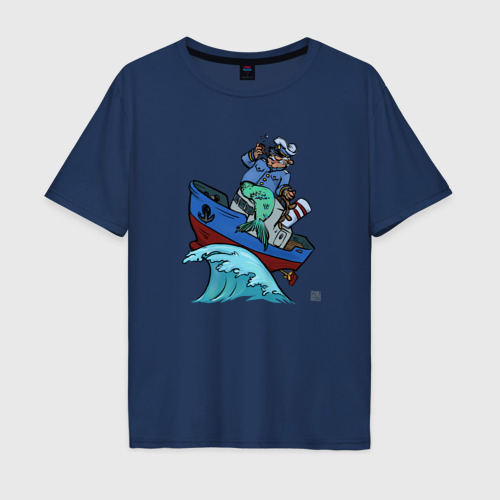 Мужская футболка хлопок Oversize Капрусал, цвет темно-синий