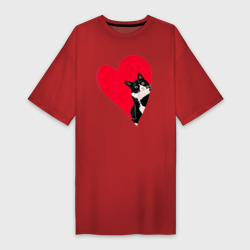 Платье-футболка хлопок Кот в валентинке