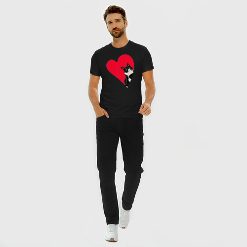 Мужская футболка хлопок Slim Кот в валентинке, цвет черный - фото 5