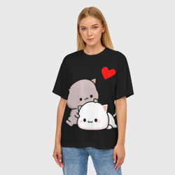 Женская футболка oversize 3D Котическая любовь - фото 2