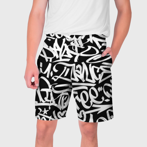 Мужские шорты 3D Хип-хоп граффити из белых узористых линий, цвет 3D печать