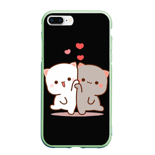 Чехол для iPhone 7Plus/8 Plus матовый Кошачья любовь навсегда Kitty love forever, цвет салатовый