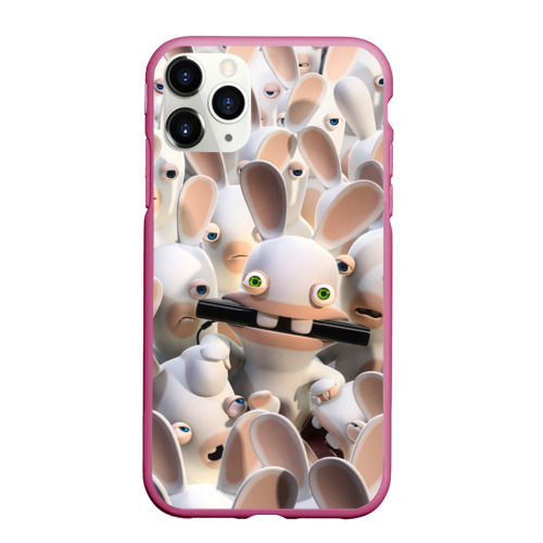 Чехол для iPhone 11 Pro Max матовый с принтом Куча бешеных кроликов, вид спереди #2