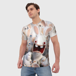 Мужская футболка 3D Бешеные кролики в толпе - фото 2