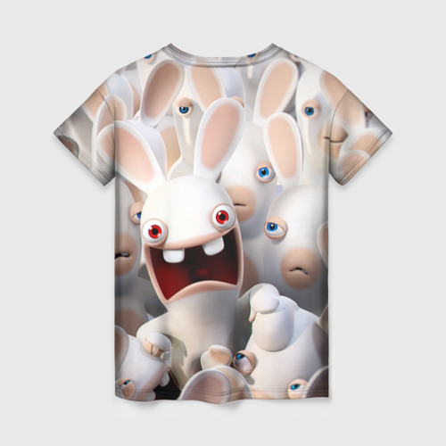 Женская футболка 3D с принтом Бешеные кролики в толпе, вид сзади #1
