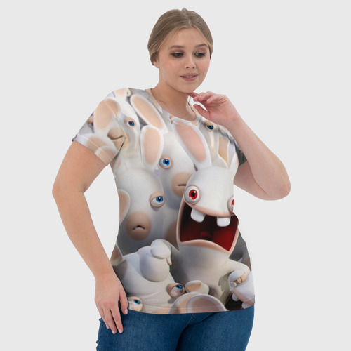 Женская футболка 3D с принтом Бешеные кролики в толпе, фото #4