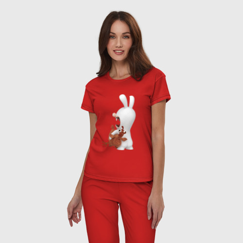 Женская пижама хлопок с принтом Бешеный кролик и курица, фото на моделе #1