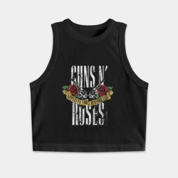 Женская укороченная майка-топ хлопок Guns N' Roses Рок группа
