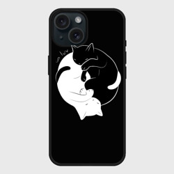 Чехол силиконовый для Apple iPhone 15 матовый Бесконечная любовь Endless kitty love