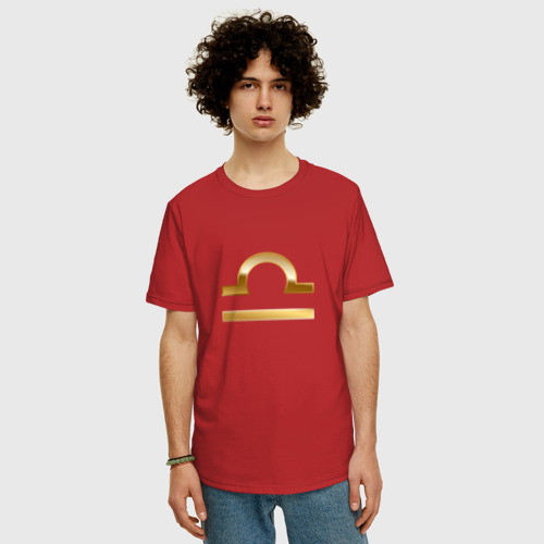 Мужская футболка хлопок Oversize Весы - золотом, цвет красный - фото 3