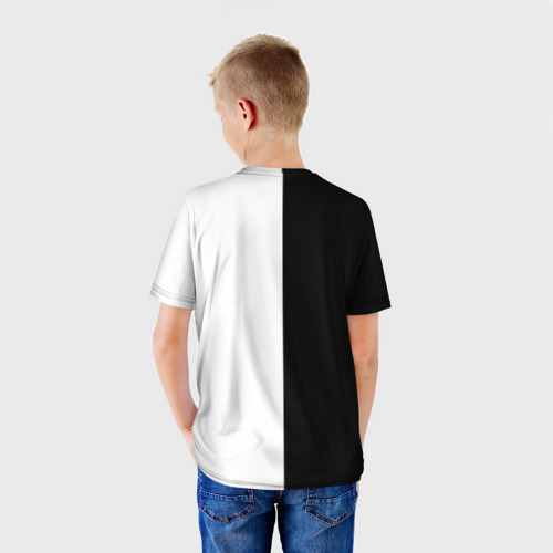 Детская футболка 3D с принтом РОССИЯ (чёрно-белое), вид сзади #2