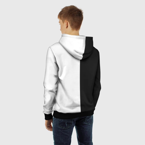 Детская толстовка 3D с принтом Россия чёрно-белое, вид сзади #2