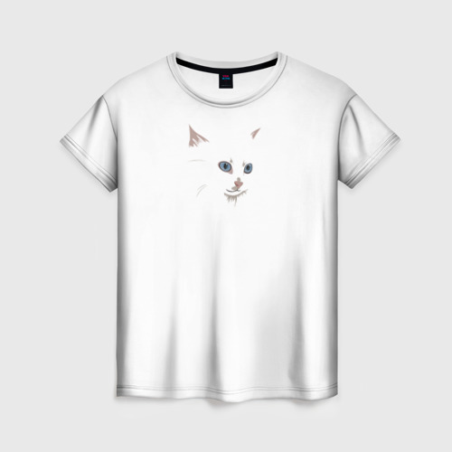 Женская футболка 3D с принтом Белый незаметный кот, вид спереди #2