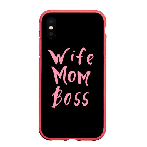 Чехол для iPhone XS Max матовый Wife Mom Boss, цвет красный