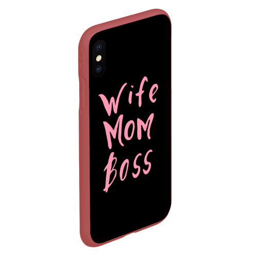 Чехол для iPhone XS Max матовый Wife Mom Boss, цвет красный - фото 3