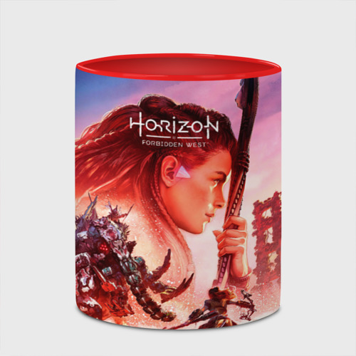 Кружка с полной запечаткой Horizon Forbidden West game poster, цвет белый + красный - фото 4