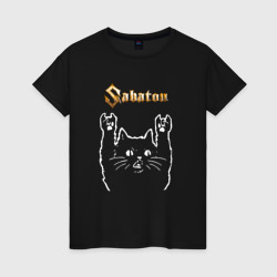 Женская футболка хлопок Sabaton Сабатон Рок кот