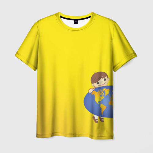 Мужская футболка с принтом Мальчик из советского Атласа Мир, вид спереди №1