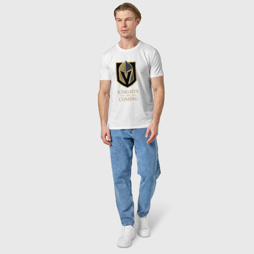 Мужская футболка хлопок Knights are coming , Вегас Голден Найтс , Vegas Golden Knights, цвет белый - фото 5