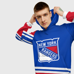 Толстовка с принтом New York Rangers Нью Йорк Рейнджерс для мужчины, вид на модели спереди №3. Цвет основы: белый