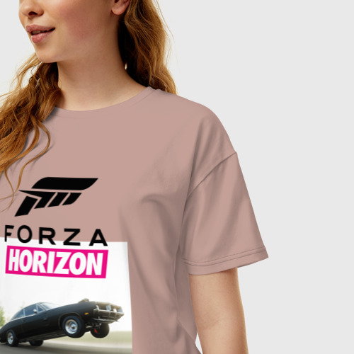 Женская футболка хлопок Oversize Forza horizon classic, цвет пыльно-розовый - фото 3