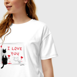 Женская футболка хлопок Oversize Влюбленный кот - фото 2