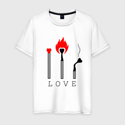 Мужская футболка из хлопка с принтом Love... любовь, вид спереди №1
